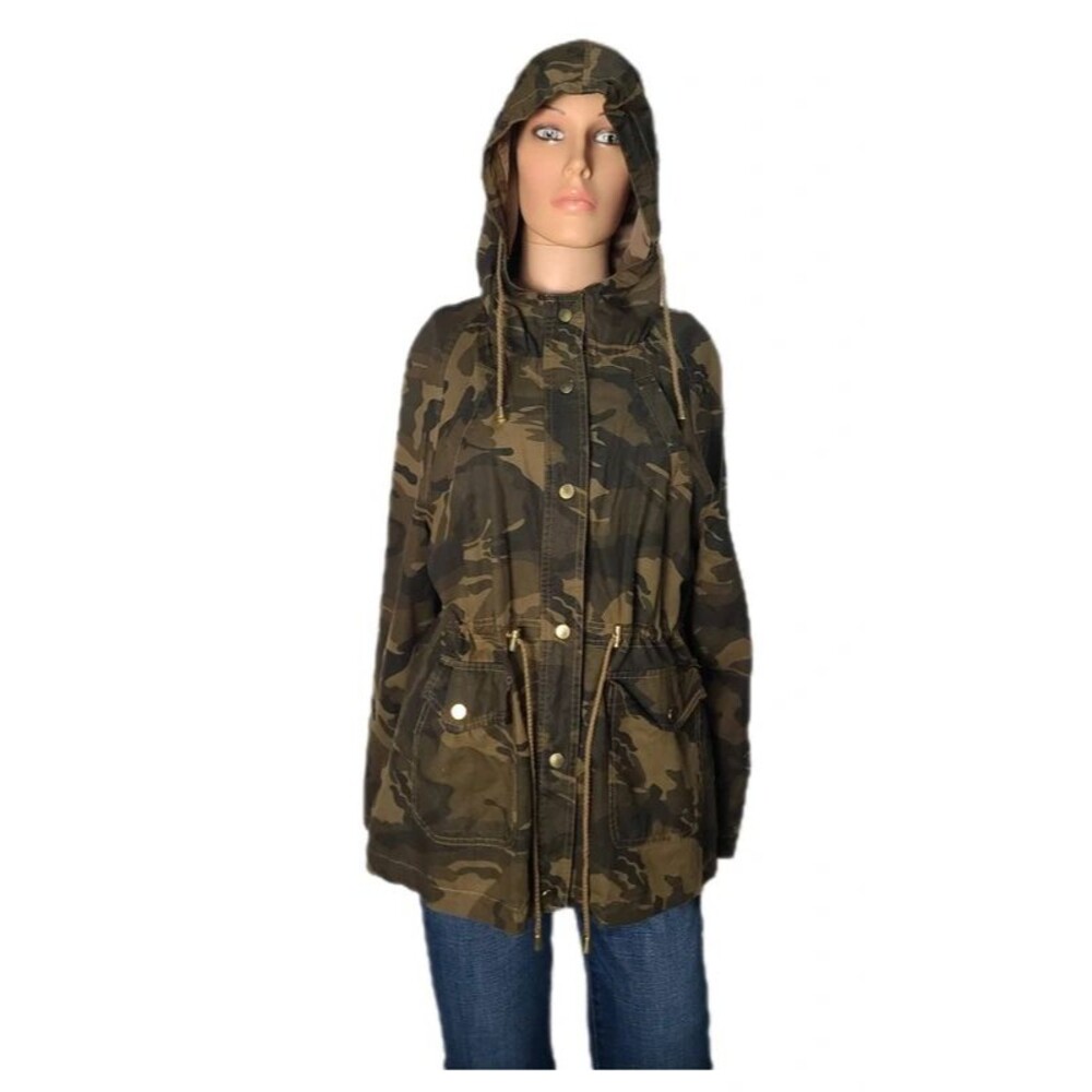 Miss London Camouflage Utility Fashion Jacket Drawstring Hooded Anorak Medium